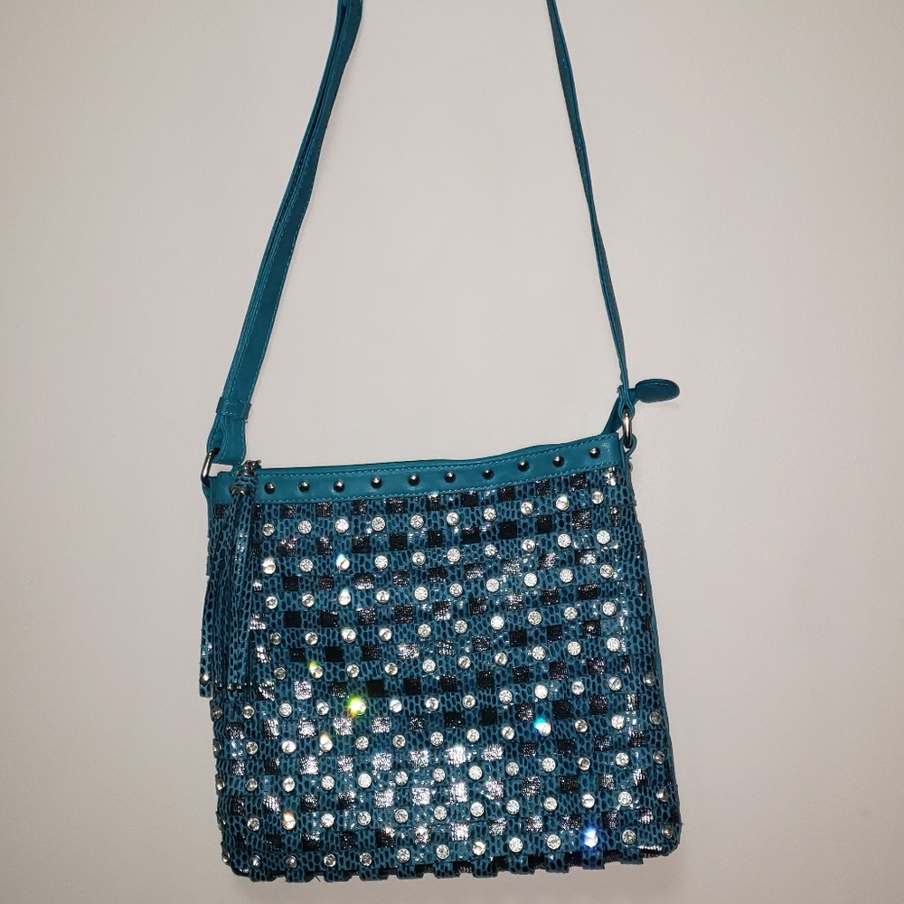 GG....ING Teal Crossbody Sparkle Pattern Purse Bag